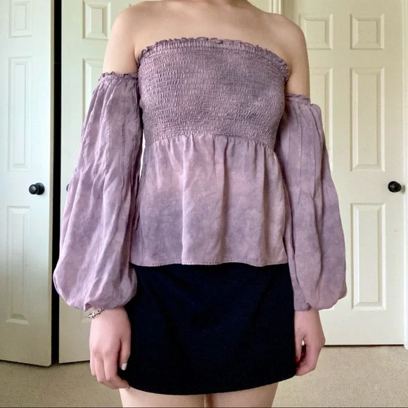 AEO smokey purple off-the-shoulder puffy blouse - Picture 2 of 2